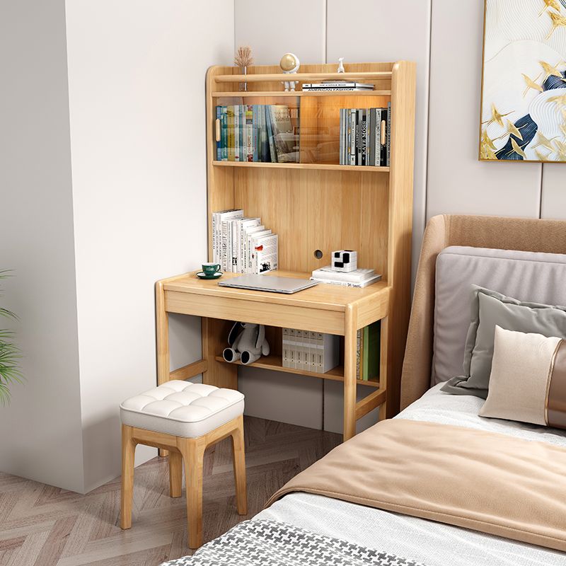 Modern Solid Wood Children's Desk with Bookshelf and 1 Storage Drawer