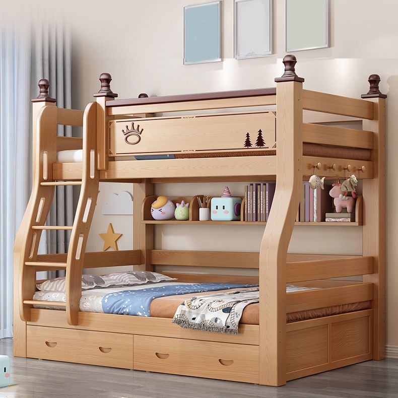 Solid Wood Natural Bunk Bed Scandinavian Kids Bed with Mattress