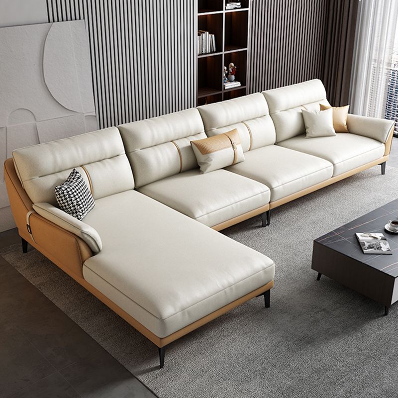 Faux Leather Sofa Stain-Resistant Contemporary Furniture Sectionals in Yellow and Beige