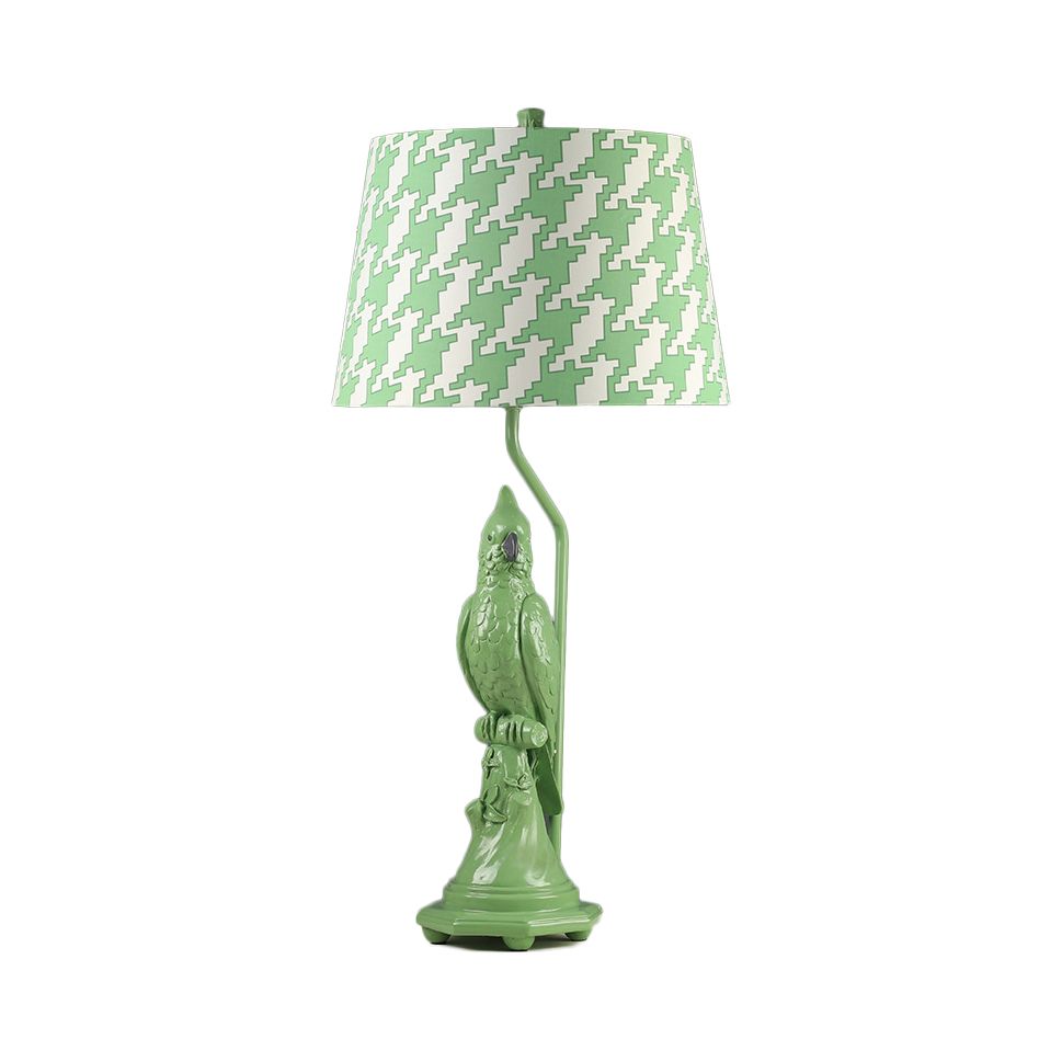 Modernism LED Desk Light with Fabric Shade Green/White Cone Small Desk Lamp with Bird Base