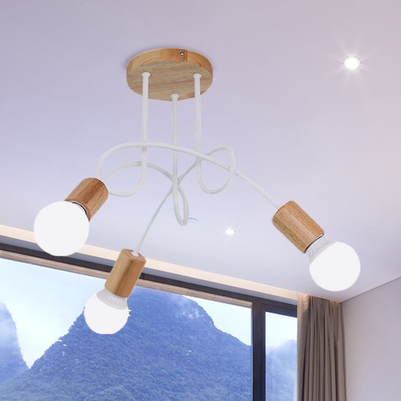 Twisted Semi Flush Mount Light Modern Wood Bare Bulb Ceiling Lights for Bedroom