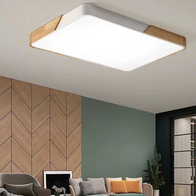 Modern Wood Flush Mount LED Geometric Shape Ceiling Light with Acrylic Shade