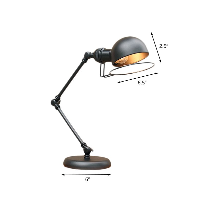 1 Bulb Dome Task Light Industrial Black Finish Metallic Table Lamp with Ring Detail and Swing Arm, 6.5"/8" Width