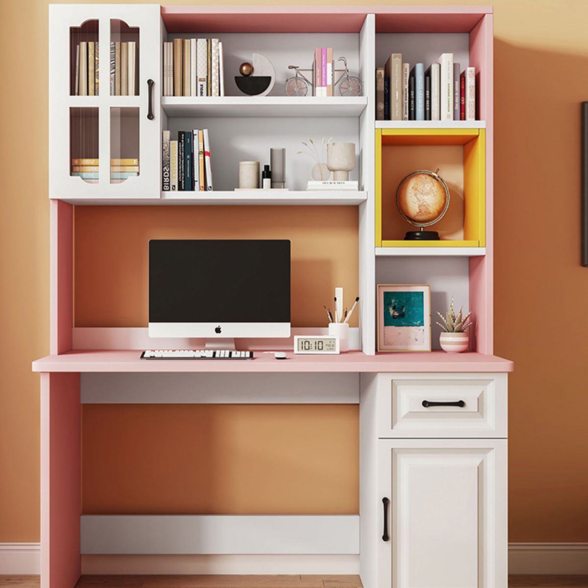 Solid Wood Children's Desk Writing Desk with Storage Shelves