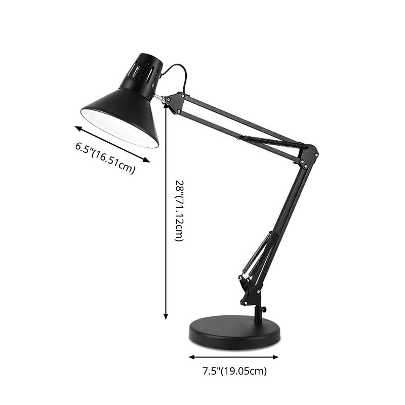 Conical Study Room Desk Lamp Metallic 1 Head Nordic Table Light with Swing Arm