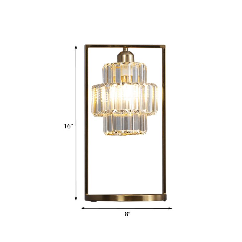 Clear Crystal Tiered Round Table Light Simplicity 1 Head Brass Finish Night Lamp with Rectangle Frame