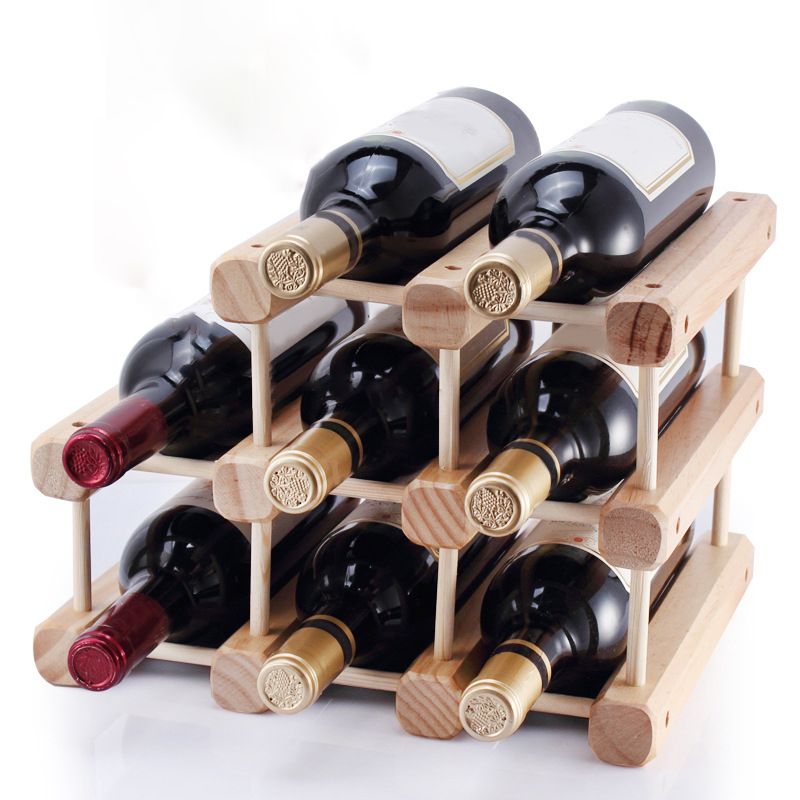 Solid Wood Bottle Rack in Natural Wood Pine Bottle Holder Modern 10.2"W