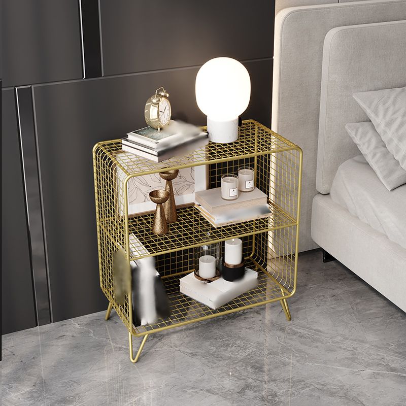 Metal Glam Accent Table Nightstand Open Storage Shelf Included Bed Nightstand with Legs