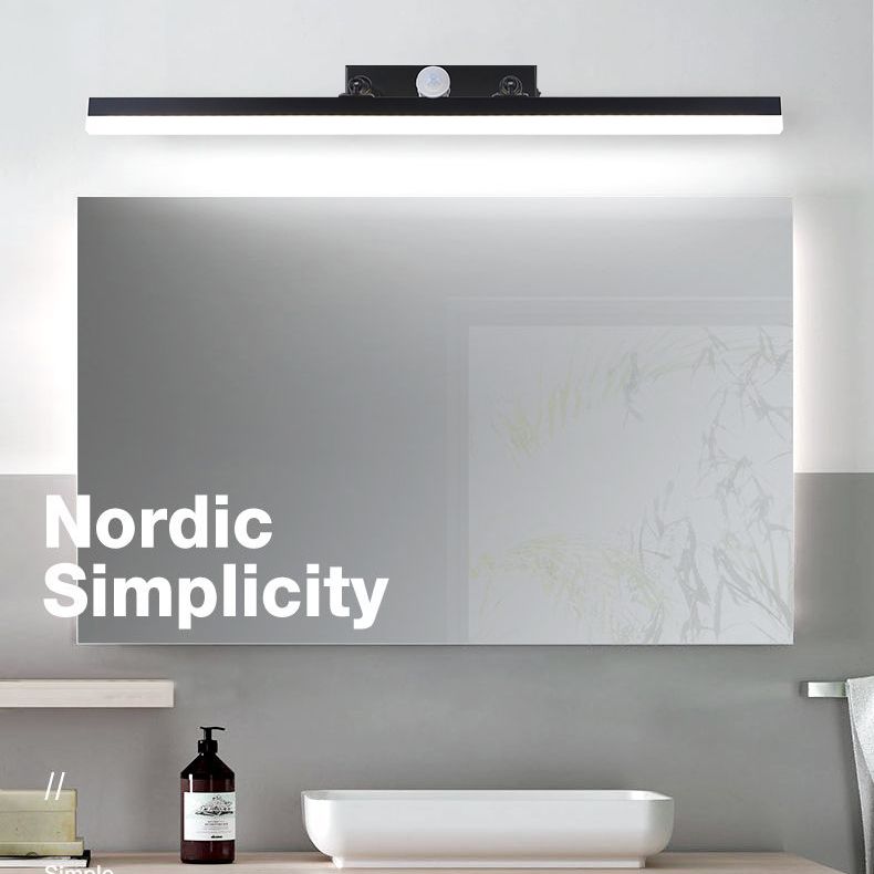 Modern Minimalist Style Linear Wall Mounted Vanity Lights Metal 1 Light Vanity Lighting Ideas with Intelligent Sensor