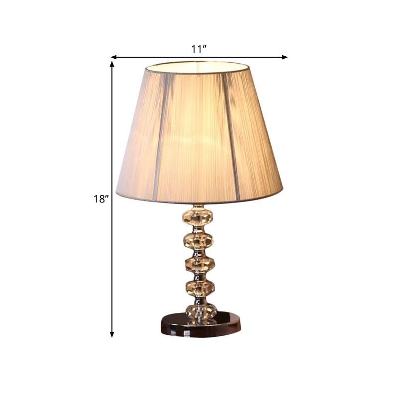 Round Faceted Crystal Night Lamp Classic 1 Bulb Bedroom Desk Light in Chrome with Conical Fabric Shade