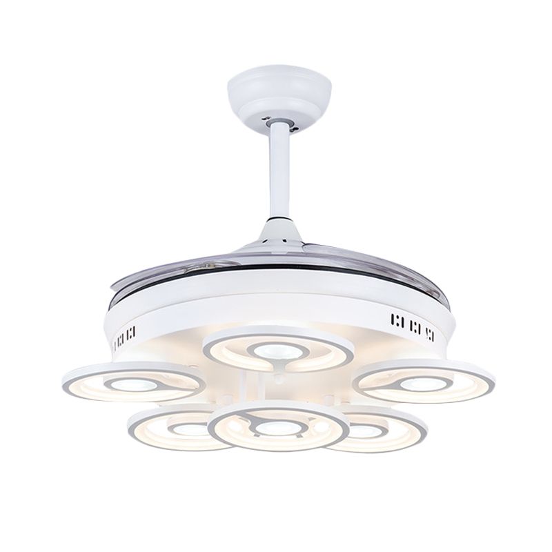 21.5" W Acrylic Circular Ceiling Fan Light Modernist LED White Semi Flush Mount Lamp with 3 Clear Blades