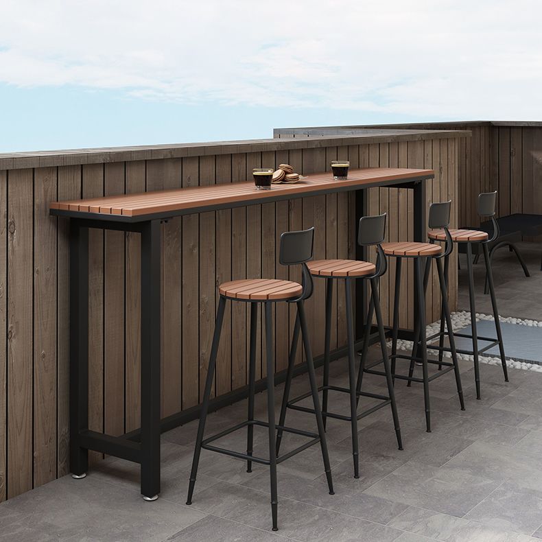 Wood Bar Dining Table Modern Rectangle Bar Table with Trestle Pedestal for Balcony