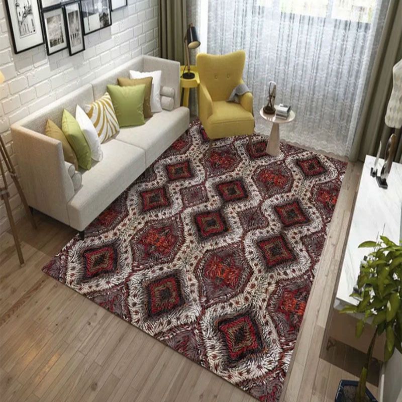 Multi-Color Moroccan Rug Polyster Geometric Print Area Carpet Easy Care Pet Friendly Washable Indoor Rug for Parlor