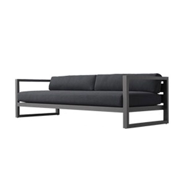 Modern Black Metal Frame Patio Sofa Simple Outdoor Loveseat with Cushion