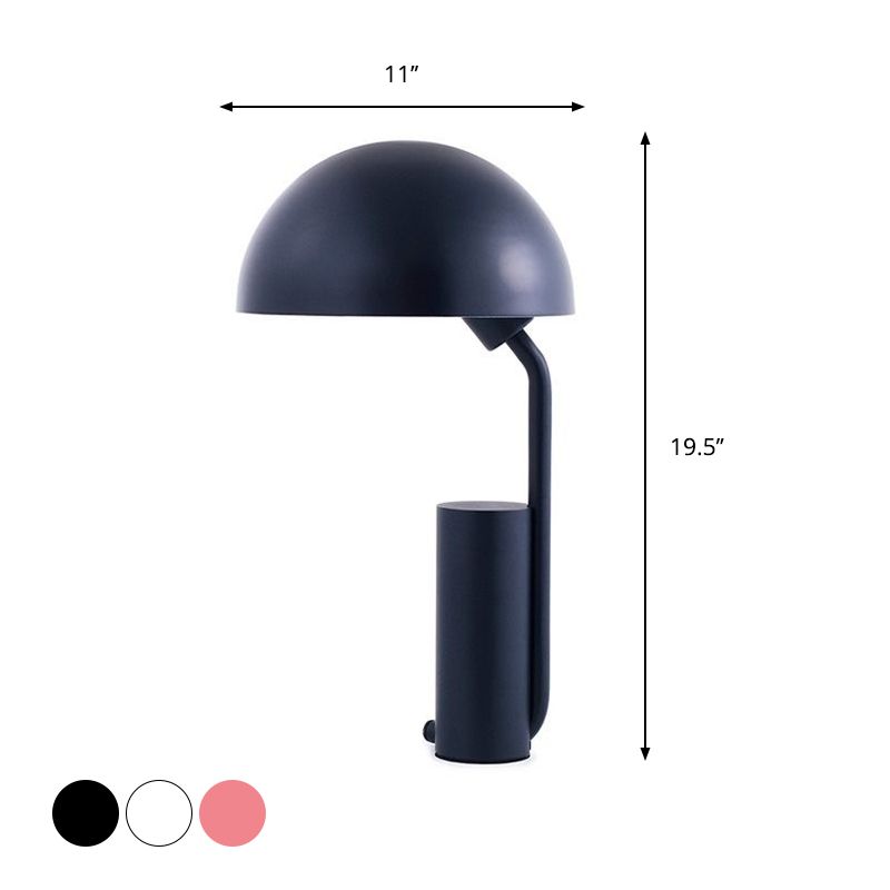 Dome Iron Night Task Lighting Modernist 1-Light Black/White/Pink Desk Light with Cylinder Base