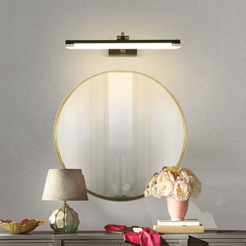 Chinese Style Mirror Cabinet Bathroom Wall Lights Black Metal Linear Shade LED Ambient Vanity Lighting