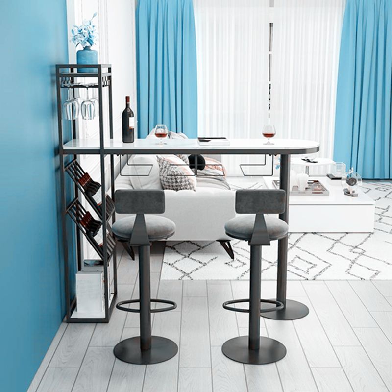 Modern Iron Bistro Table White Faux Marble Top Indoor Bar Dining Table with Wine Rack