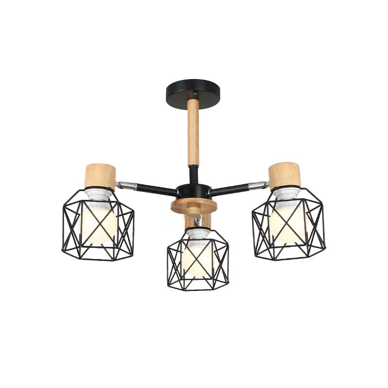 Iron Drum Wire Frame Chandelier Living Room 3/6/8-Light Modern Style Pendant Lighting in Black/White