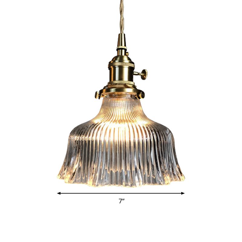 Contemporary Pendant Lamp with Brass Lamp Socket 1 Light Fluted Glass Pendant Light for Kitchen