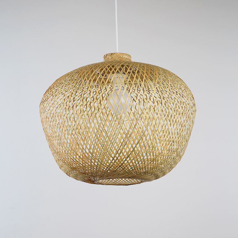 Asia Crock Bamboo Weaving Lampada del soffitto 1 ciondolo appeso alla luce in beige per soggiorno