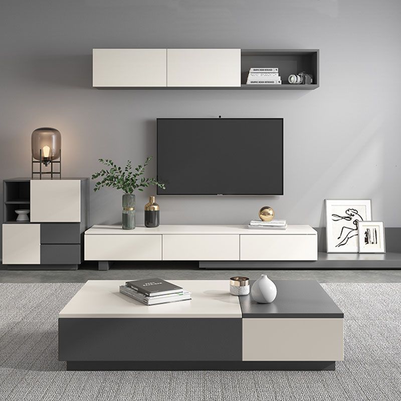 Contemporary TV Stand Console , 3 - Drawers Sliding TV Stand in Black / White