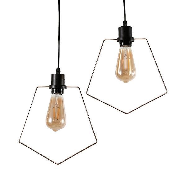 Metal Black/Gold Suspended Light Ring/Square/Pentagon Shade 2/3 Bulbs Antique Style Hanging Lamp for Coffee Shop