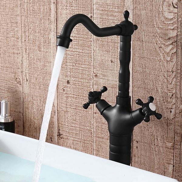 Glam Centerset Faucet Brass Cross Handles High-Arc 2 Handles Basin Lavatory Faucet