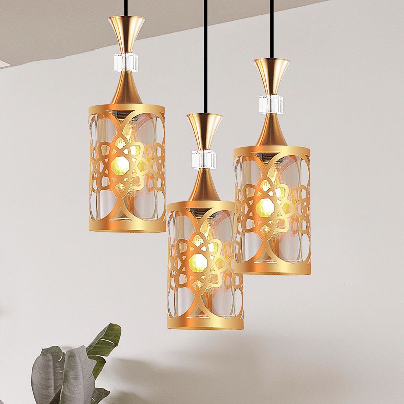 Gold Cutouts Hanging Light Fixture Modern Stylish Glass Pendant Lamp for Dining Room