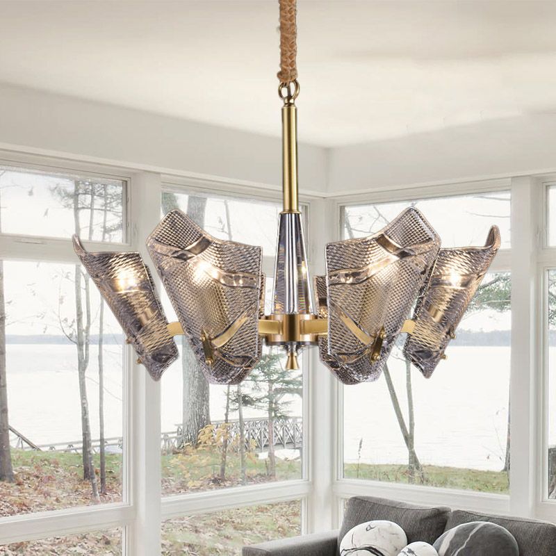 Scrolled Chandelier Light Fixture Modern Clear Crystal 6 Heads Suspension Pendant for Kitchen