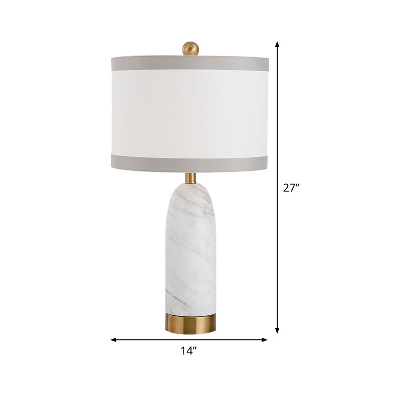 1 Head Dining Room Task Light Modern White Table Lamp with Cylindrical Fabric Shade