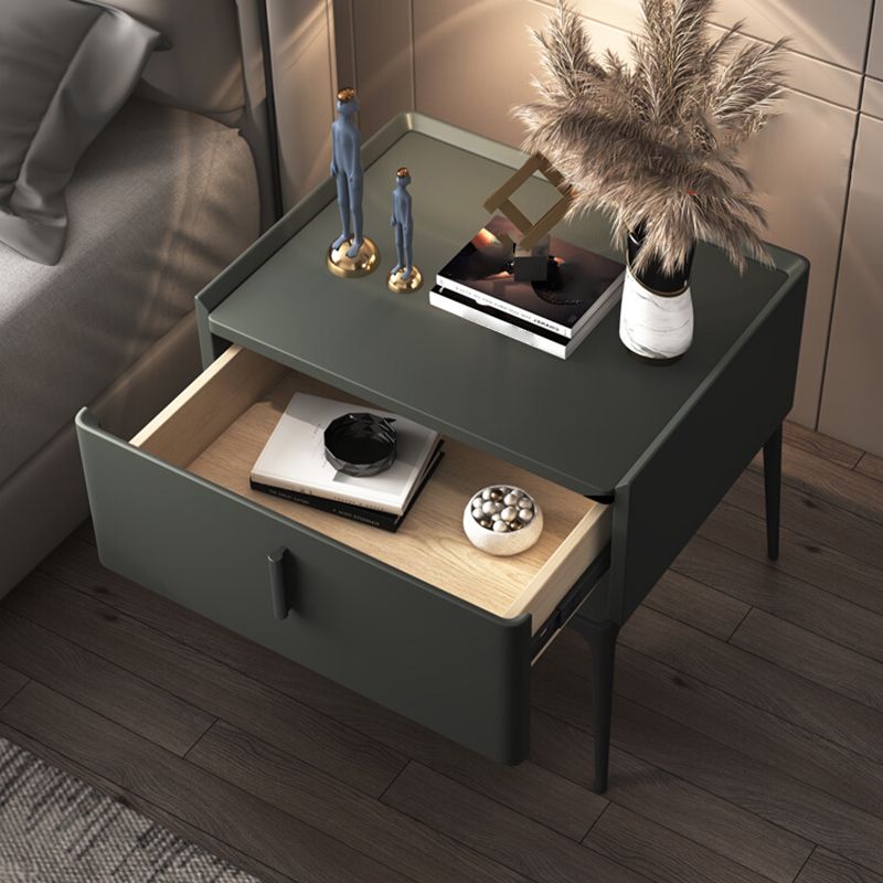 Modern Faux Leather Nightstand Solid Wood Nightstand with a Drawer