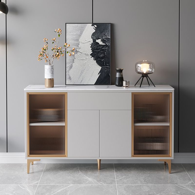 Adjustable Shelving Buffet Stand Engineered Wood Sideboard Cabinet with LED Lights