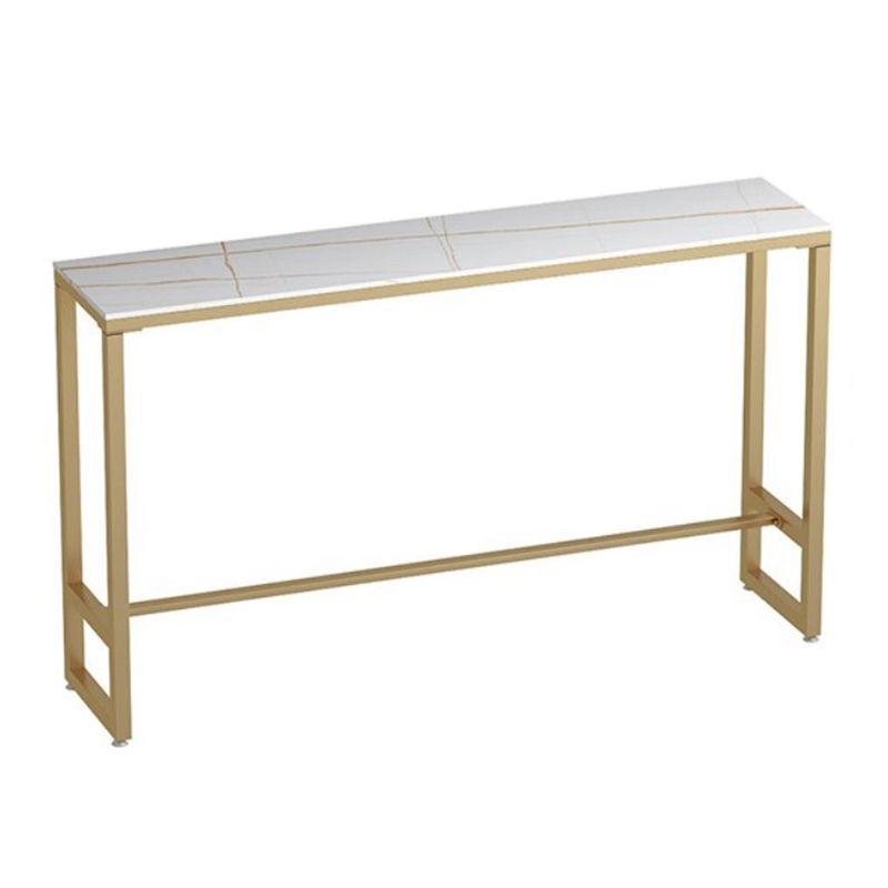 Rectangle Indoor Patio Bar Table Footrest White and Gold Trestle Counter Table