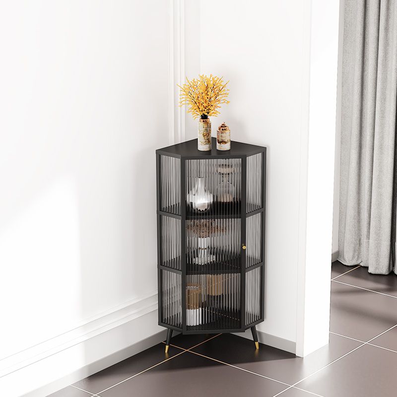 Industrial Curio Cabinet Metal Glass Doors Storage Cabinet with Legs for Living Room