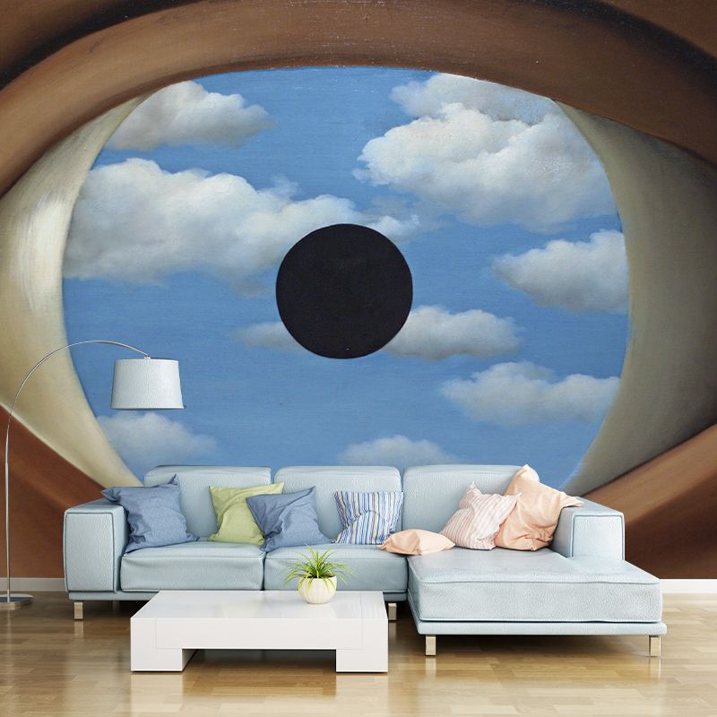 Blue-Brown Surrealism Mural Decal Full-Size Eye in the Sky Wall Covering for Living Room