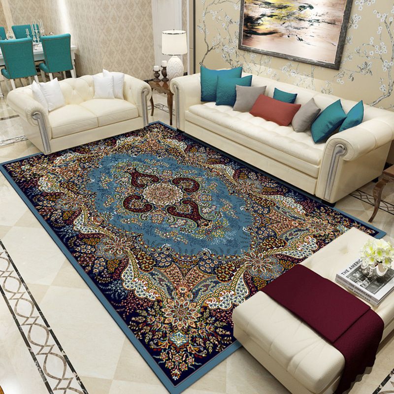 Turkish Jacquard Print Rug Multi Color Polyester Area Carpet Machine Washable Pet Friendly Anti-Slip Backing Rug for Home Decor