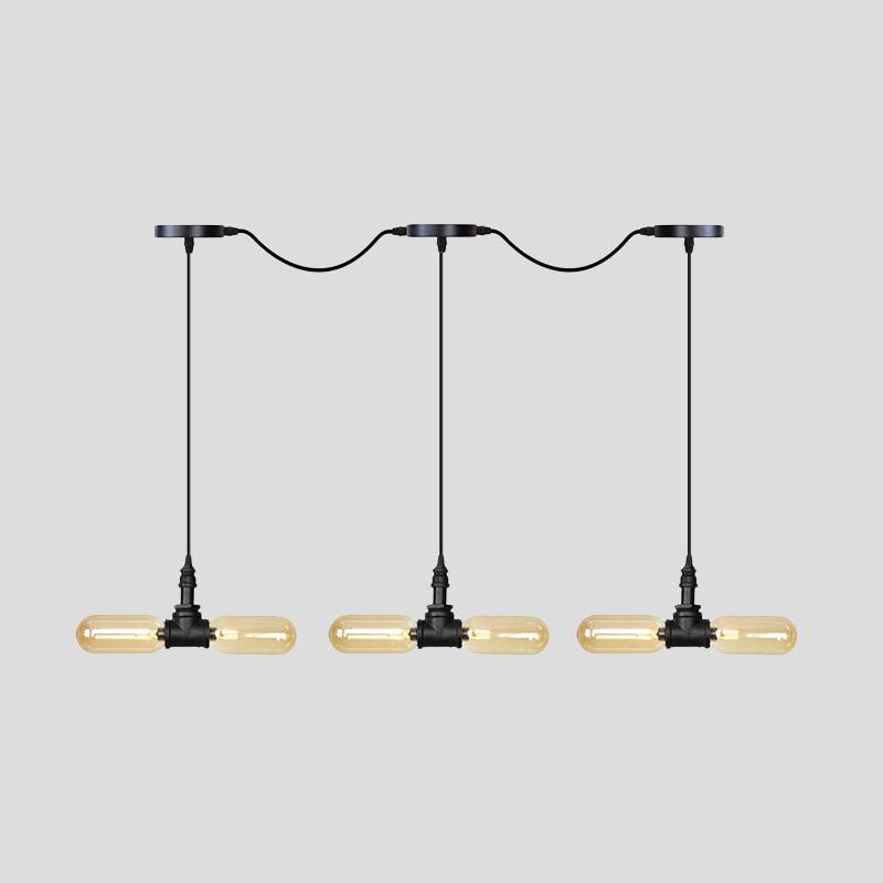 Amber Glass Black Hanging Light Capsule 6/10/14-Light Antiqued LED Tandem Multi Lamp Pendant