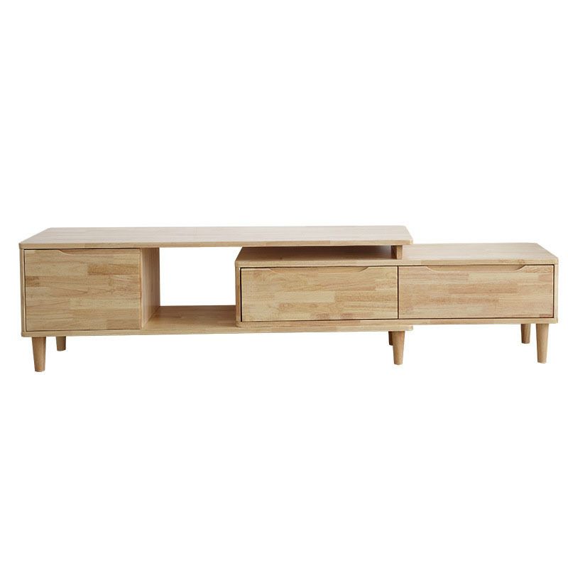 Modern Media Console 2 Drawers Rubber Wood TV Console with Doors