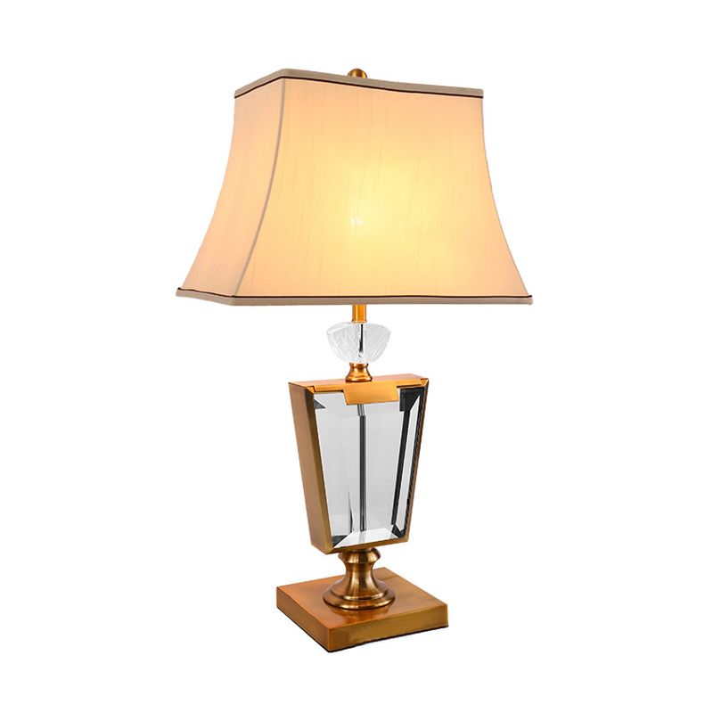 1 Head Bedside Desk Light Modernism Beige Nightstand Lamp with Bell Fabric Shade