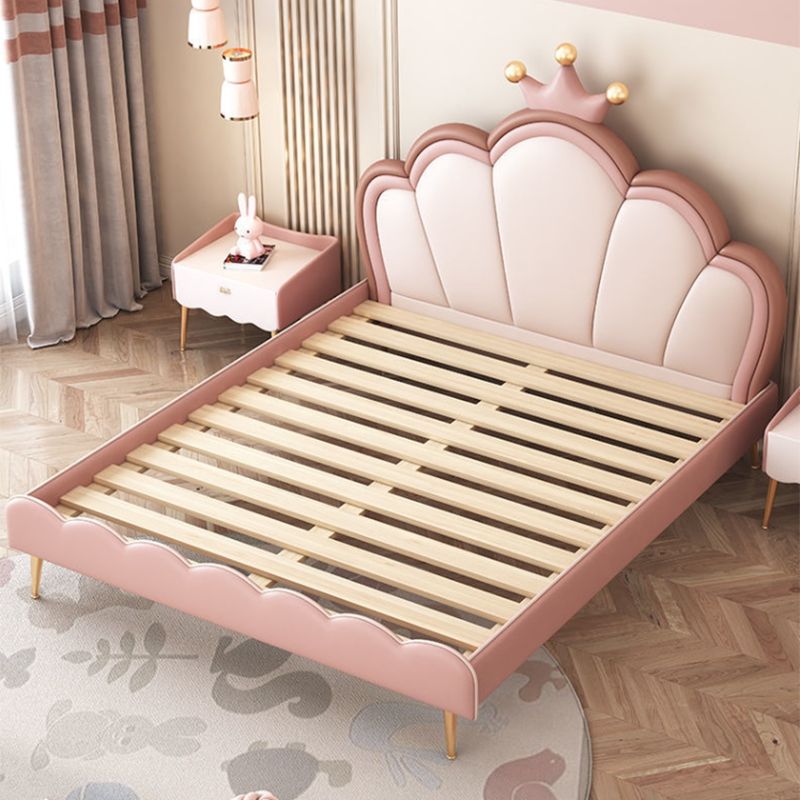 Pink Leather Contemporary King & Queen Bed Upholostered Princess Bed Frame