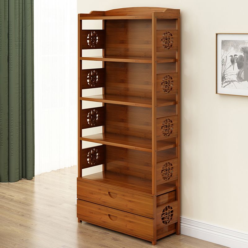 Contemporary Brown Book Shelf Office Open Shelf Bookcase with Drawers