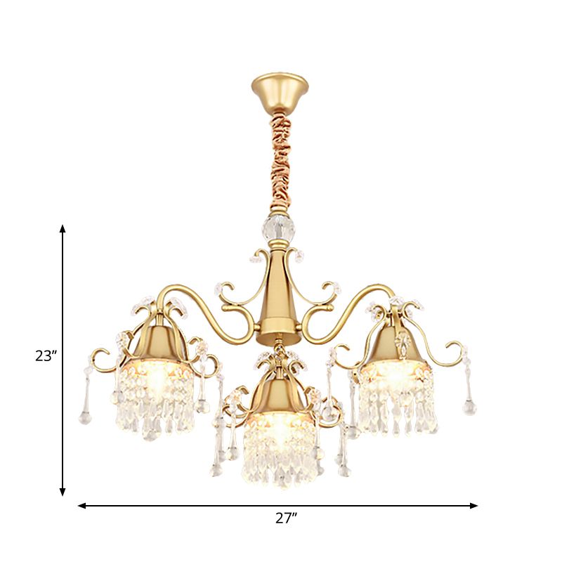 LED Branch Pendant Chandelier Mid-Century Crystal Hanging Ceiling Light in Gold for Living Room