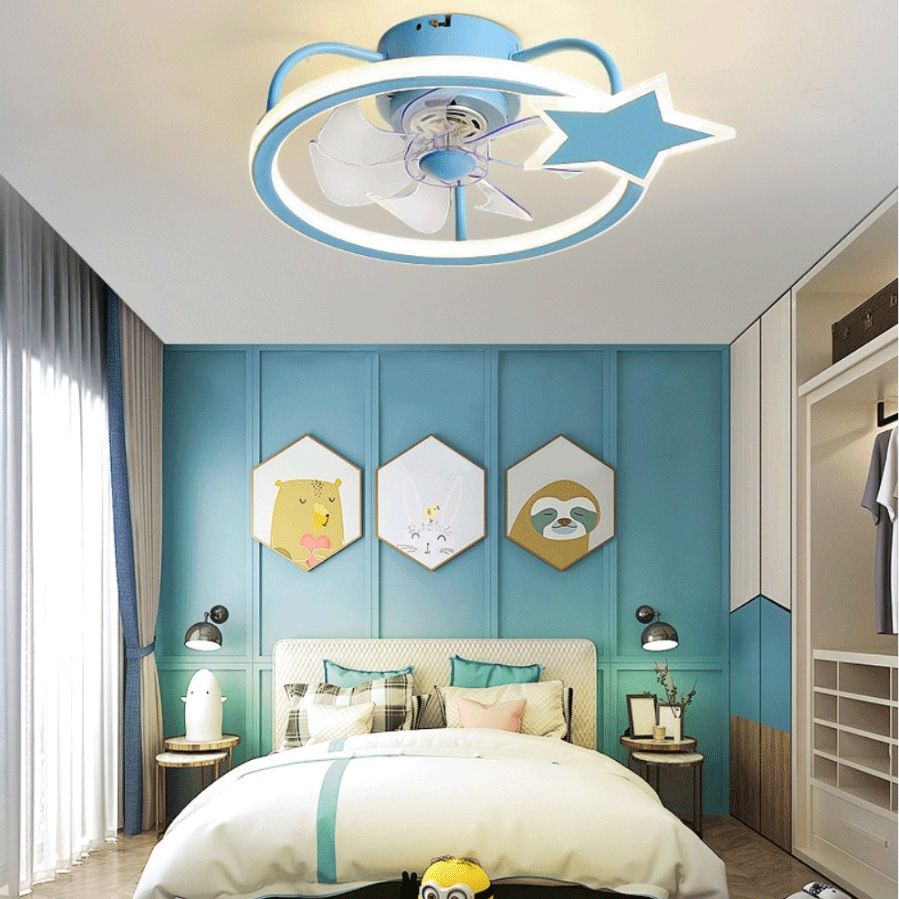 Kids Artistic LED Ventilateurs de plafond forgé de plafond étoile en fer avec une teinte acrylique