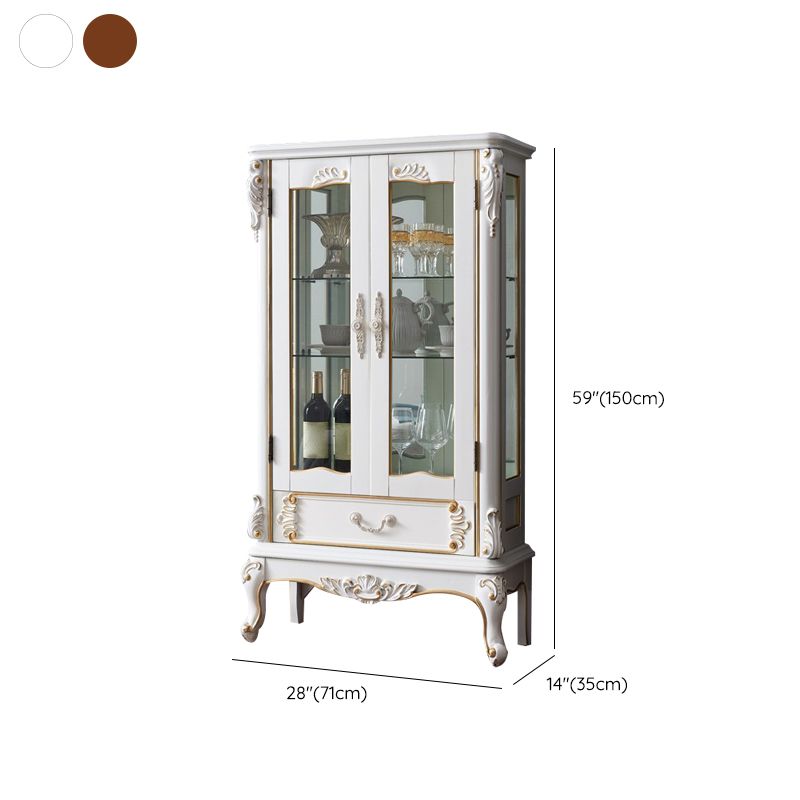 Traditional Curio Cabinet Wood Glass Doors Hutch Buffet for Dining Room