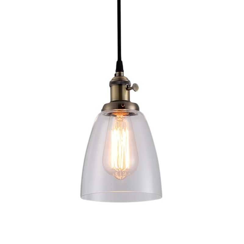 Bell en verre transparent Hanging Light Kit Industrial 1 Bulbe Reping Pendant Lampe avec Bronze / Brass / Copper Top