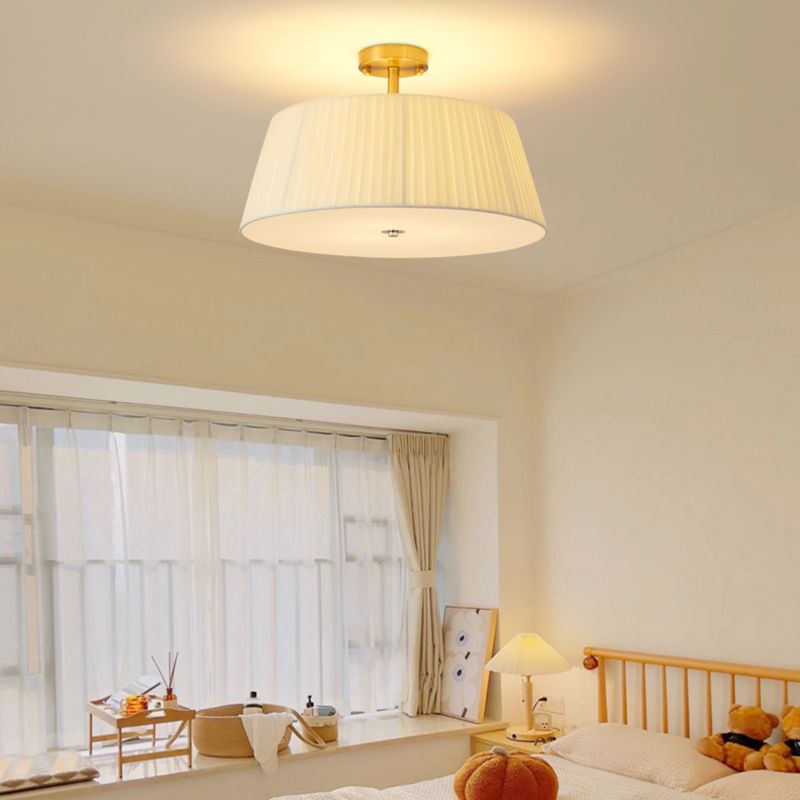 American Style Ceiling Light Cylinder Shape Ceiling Lamp with Fabric Shade for Living Room