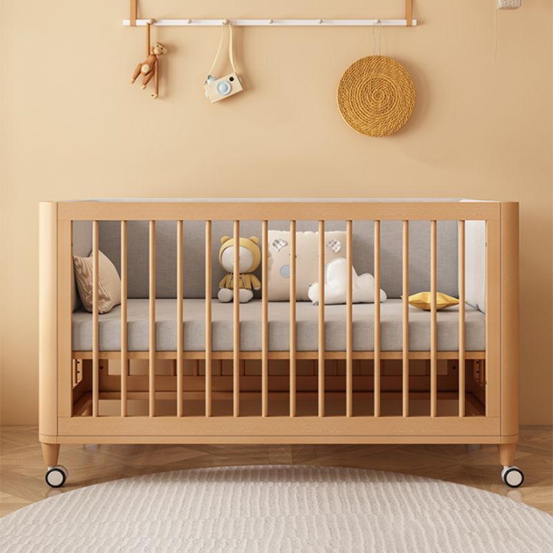 Modern Style Rectangle Crib Home Solid Wood Crib with casters