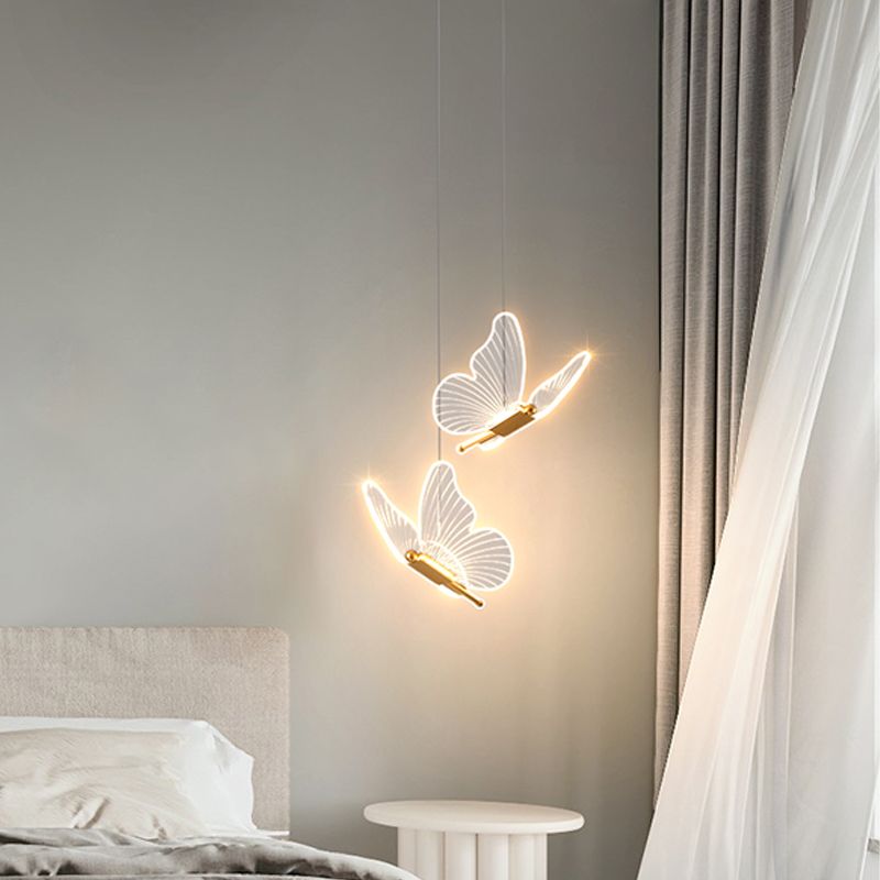 Butterfly Hanging Light Fixture Modern LED Pendant Lamp with Acrylic Shade for Bedroom