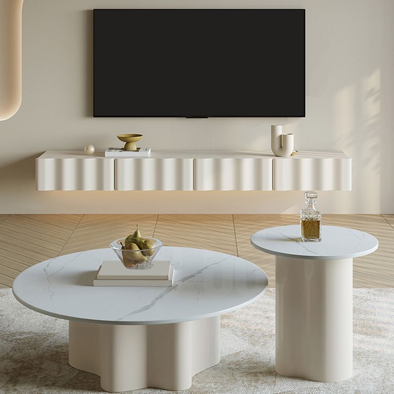 Contemporary White TV Console Wall Mounted Wood Media Console for Living Room