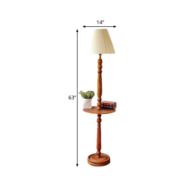 Wood Brown Floor Lamp Baluster Design 1 Bulb Traditional Style Floor Light with Conical Fabric Shade